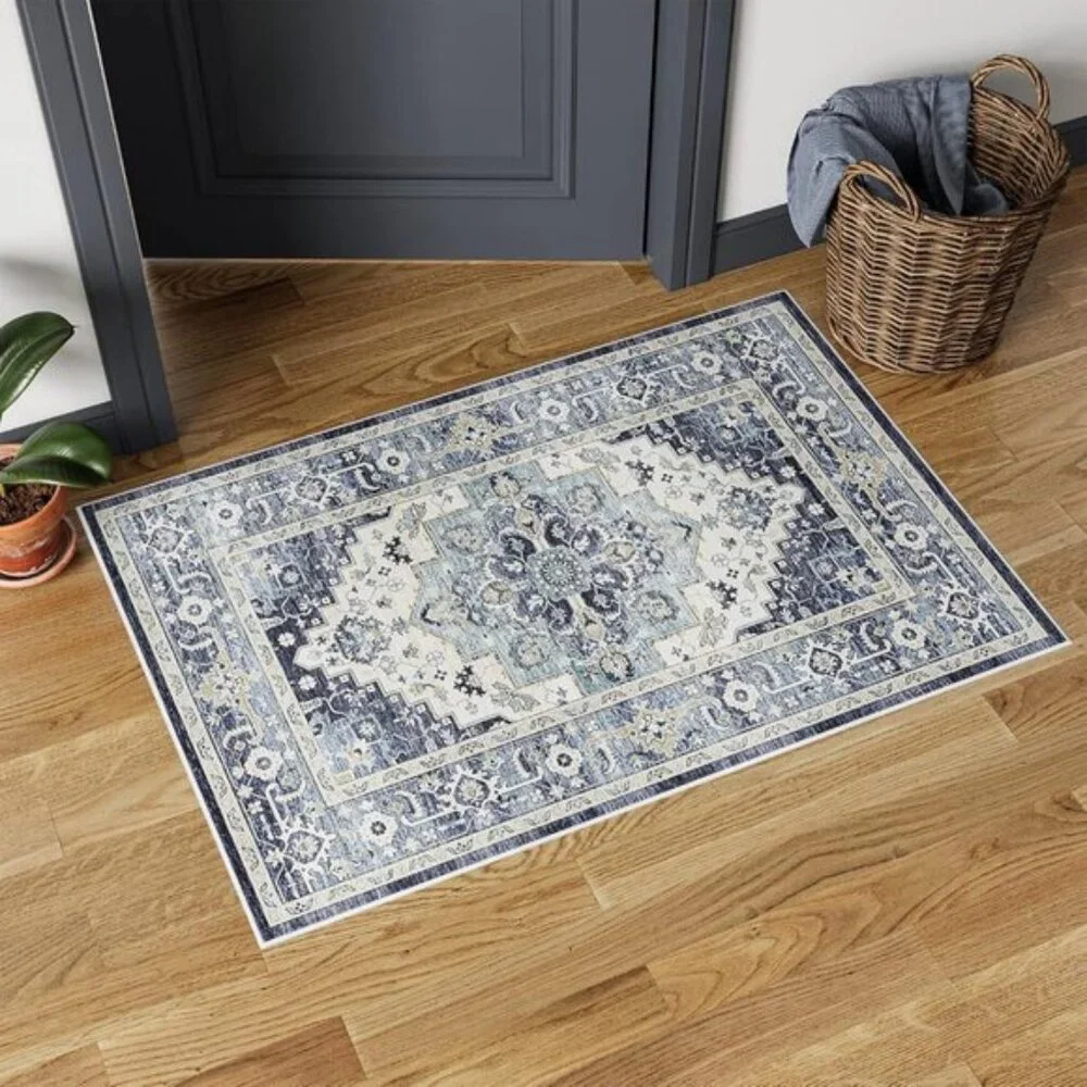 New 2x3 Vintage Washable Rug, Distressed Non-Slip Low-Pile Mat for Home & Entry